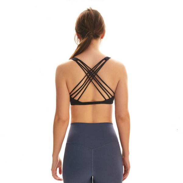 LL Yoga Canottiere con cinturino senza maniche Abiti Intimo fitness Gilet Reggiseno sportivo Incrocio sul retro Abbigliamento da palestra Donna Corsa Esercizio Allenamento Abbigliamento nero