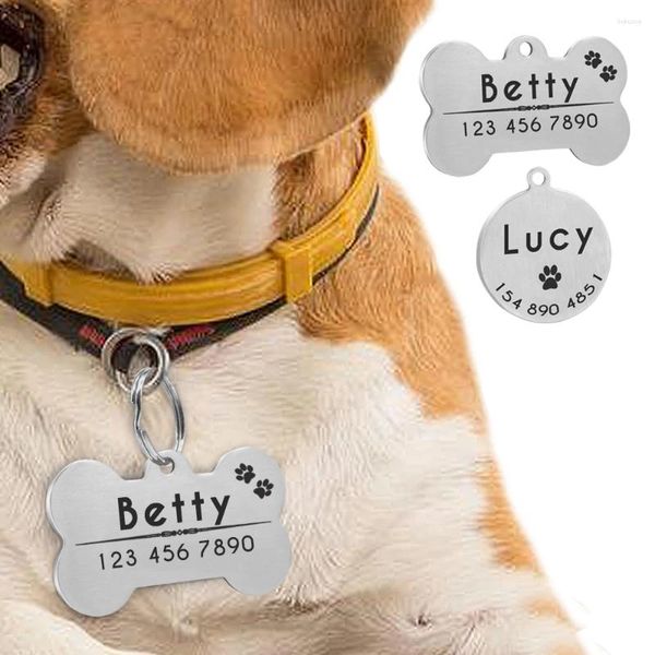 Etiqueta de cachorro em aço inoxidável, acessórios de identificação personalizados, etiquetas personalizadas anti-perda prateadas para animais de estimação pequenos e grandes