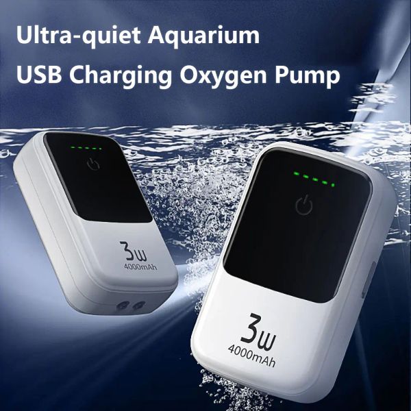 Acessórios Ultraquiet Aquarium Carga USB Bomba de oxigênio Compressor de ar portátil Bomba de oxigênio para tanque de peixes Saída dupla única com válvula de retenção