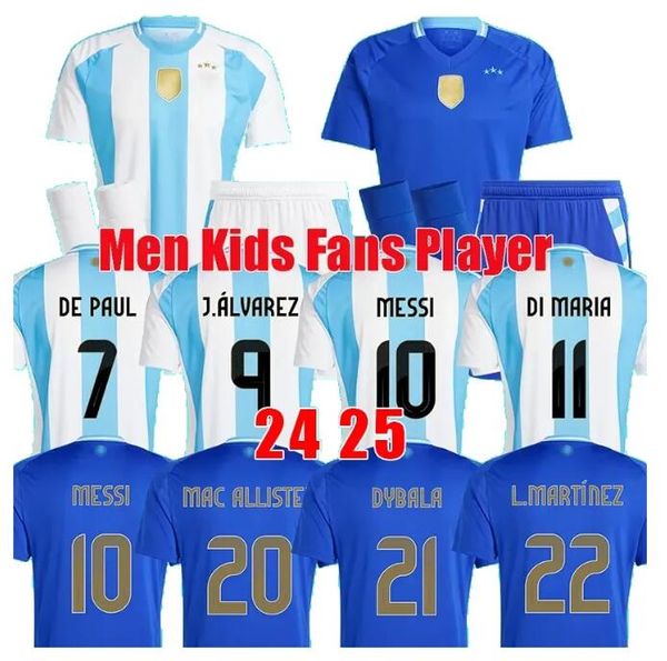 2024 Argentina Futebol Jerseys MESSIS Otamendi DE PAUL Argentina Seleção Nacional Copa DYBALA KUN AGUERO Maradona Camisas de futebol 24 25 Homens DI Maria Kits infantis uniformes