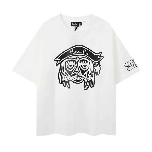 Herren T-Shirts Übergroße Neue 2024 Sommer Weiß Graffiti Haculla Pirate T-Shirt Männer Frauen T-Shirt Fit Kurzarm Classic Line Print Baumwolloberteile J240322