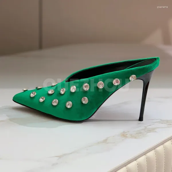 Hausschuhe Sommer Stil Frauen Samt Material Diamant Inlay Dekoration Weibliche Schuhe Edle Elegante Damen