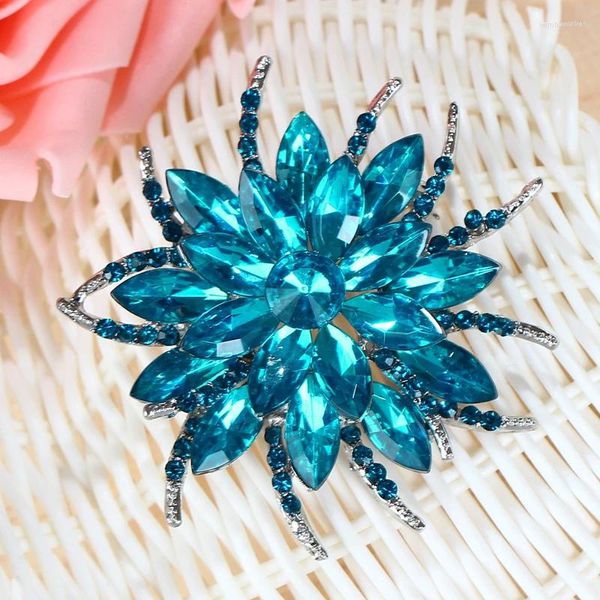 Spille Vintage Lago Blu Strass Fiore di cristallo Spilla Pins Banque Wedding Corpetto squisito Regali per donne