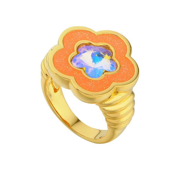INS Neues Produkt Neuer Ivessa Island Flora Zirkon Dropping Oil Ring Bunter Ring Farbkonservierung Galvanik