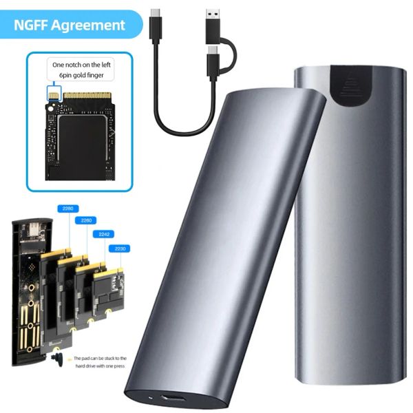 Boxs M.2 NGFF auf USB 3.1 SSD-Gehäuse 5 Gbit/s Solid-State-Laufwerk-Adaptergehäuse M/B/(B+M) Schlüssel aus Aluminiumlegierung für 2230/2242/2260/2280 SSD