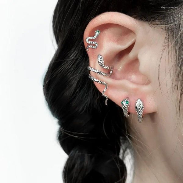 Orecchini con retro punk a forma di serpente polsino dell'orecchio orecchino senza piercing per le donne design alla moda personalità scura zircone gioielli con perno all'ingrosso