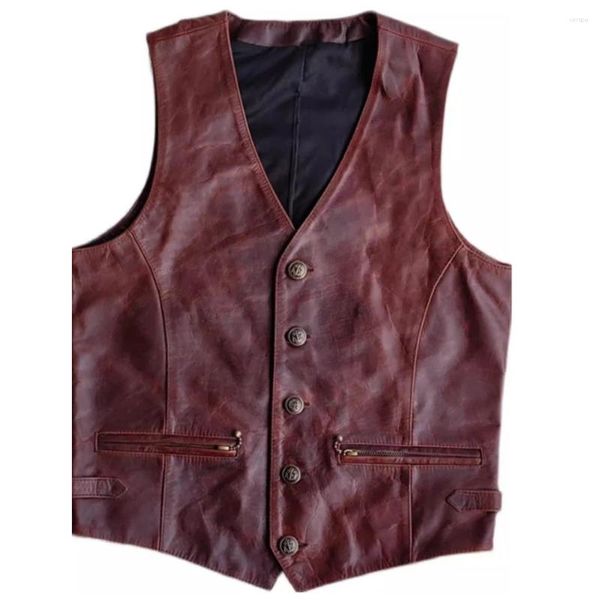 Gilet da uomo in vera pelle da equitazione Mans Vest Cappotto Old Fashion Vera mucca Plus Size 5XL Gilet da moto senza maniche Weskit Giubbotti