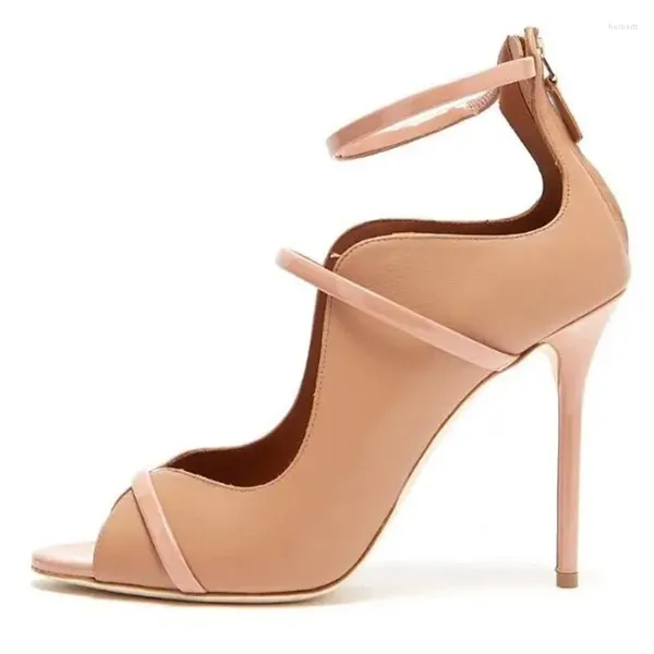 Scarpe eleganti Décolleté con cinturino alla caviglia in pelle beige Décolleté con tacco alto da 12 cm Cerniera aperta sul retro Patchwork ritagliato da donna