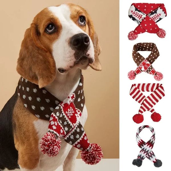 Sciarpa natalizia per cani, palla di pelo a righe di alce lavorata a maglia, accessori per gatti e accessori 240314