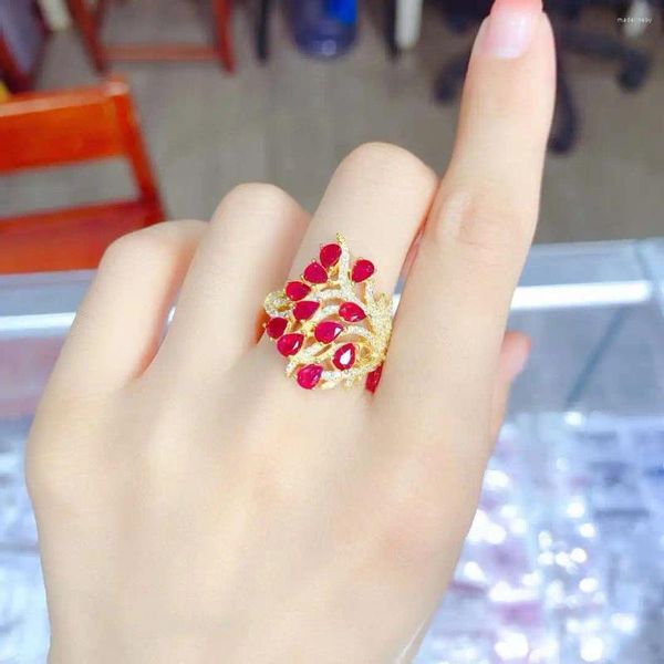 Cluster-Ringe – Verkauf von echtem und natürlichem Rubin aus 925er-Sterlingsilber, zarter Ring für Frauen, Jahrestagsgeschenk