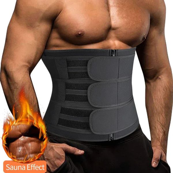 Homens cintura trainer trimmer cinto para perda de peso neoprene corpo shaper sauna treino suor cinto de barriga com alças duplas shapewear 240323