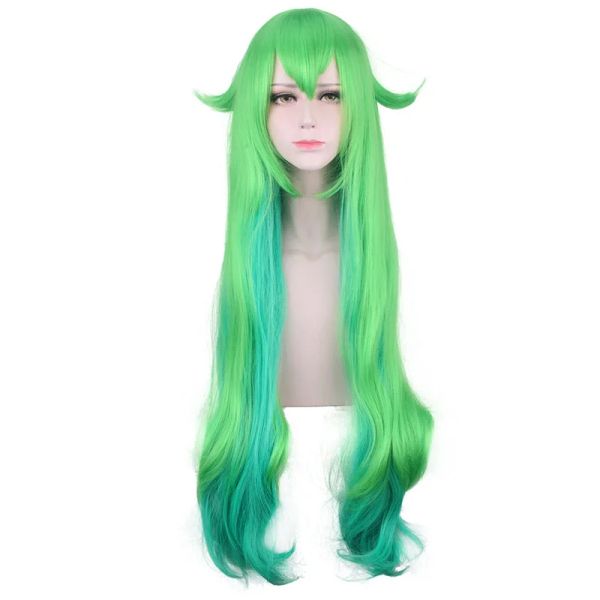 Perucas ccutoo 100cm verde azul mistura encaracolado longo peruca sintética lol lulu soraka estrela guardião liga das lendas cosplay traje perucas cabelo