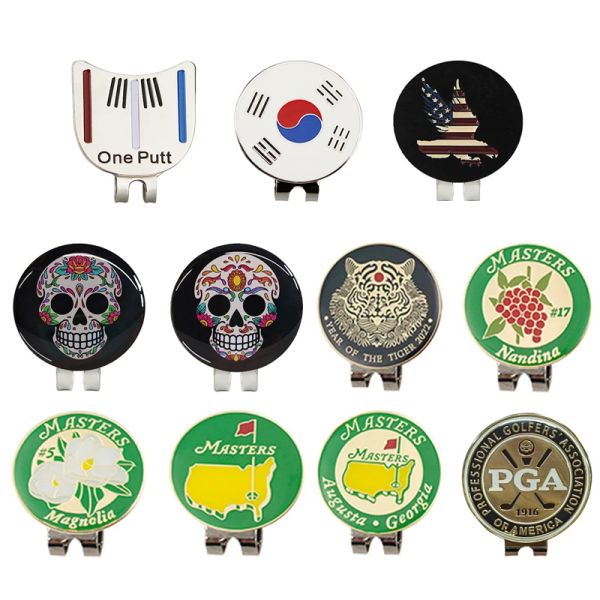 AIDS Golf Ball Marker Golf Şapka Klipsi Manyetik Metal Paket 6 PCS Kartal Çiçek Kafatası Yeşil Mark Golf Topu Çıkarılabilir Klipler Golf Aksesuarları