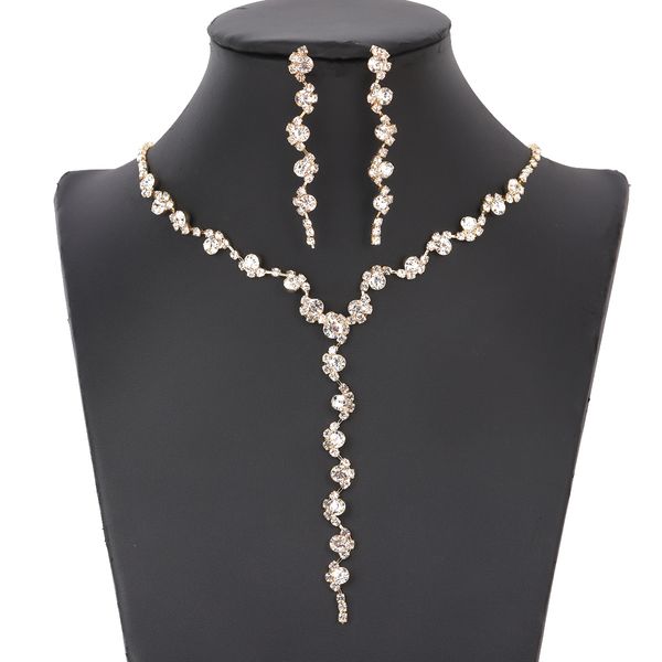 Cross border venda quente diamante cravejado de borla strass colar brincos conjunto de dois, noiva casamento estilo longo acessórios de colar elegante