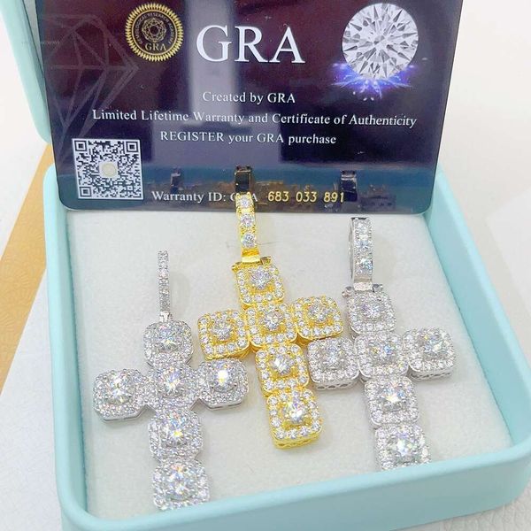 Collana di gioielleria raffinata Ciondolo a catena in moissanite con croce di argento sterling con pietre preziose