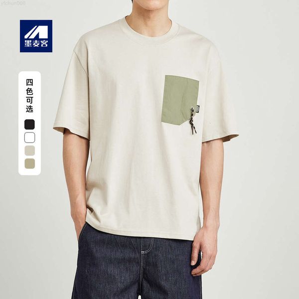 Mo Maike T-shirt estiva da uomo in puro cotone con tasca applicata a contrasto a maniche corte 70652 O3ok {category}