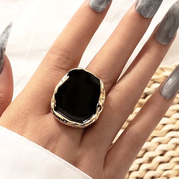 Vintage-Ring aus 14 Karat Roségold mit schwarzem Stein für Frauen, übertriebene große Ringe für Frauen, Tropfglasurringe, Schmuckzubehör, Großhandel
