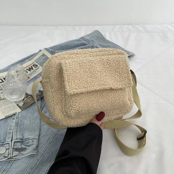 Omuz çantaları haki peluş crossbody kadın tasarımcı kuzular yün kabarık kürk vintage çantalar kış sıcak çok yönlü bayanlar sling çanta