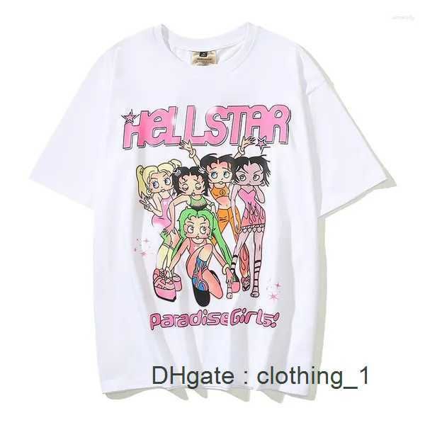Mens Camisetas 2023ss Hellstar Paradise Girl Tee Homens Mulheres Rosa Graphic Studios T-shirt High Street Tops Preto Manga Curta 2ODA 7O3U