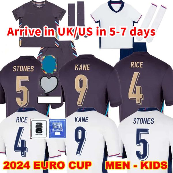 24 25 Camisa de futebol da Inglaterra BELLINGHAM RASHFORD KANE 2024 Euro Cup 2025 Jerseys de futebol Seleção Nacional Casa Branco Away Roxo Homens Kit Set Mulheres Saka Rice