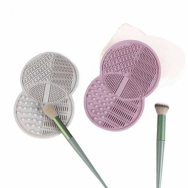 doppio detergente per pennelli per trucco in silice rotondo W Pad Pro Scrubber Pad per strumenti cosmetici per pennelli di bellezza 23pS #