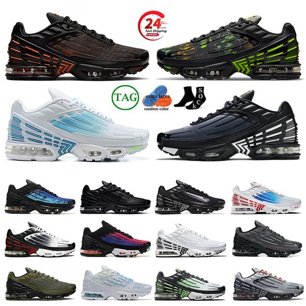 TN Sport 3 Koşu Ayakkabı Erkek Tasarımcı TNS artı 3 Eğitmen Klasik Tnplus Obsidian Üçlü Siyah Beyaz Hiper Kraliyet Aqua Chaussures Kadınlar Büyük Boyut 12 Sneakers