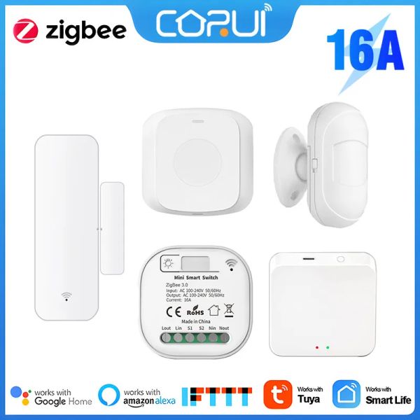 Управление CoRui Tuya ZigBee Gateway Hub ИК-универсальный пульт дистанционного управления + температура и влажность/движение тела/датчик двери/умный переключатель