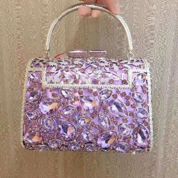 Sacos de noite Luxo Festa de Casamento Saco de Embreagem Noiva Cristal Prata Roxo Bolsa Mulheres Bolsas Bolsa