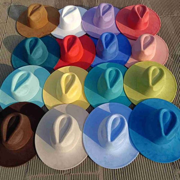 Ampla borda chapéus balde chapéus veludo fedora multi cor pêssego coração 9.5cm brie homens e mulheres jazz chapéu igreja chapéu sombrero mujer 24323