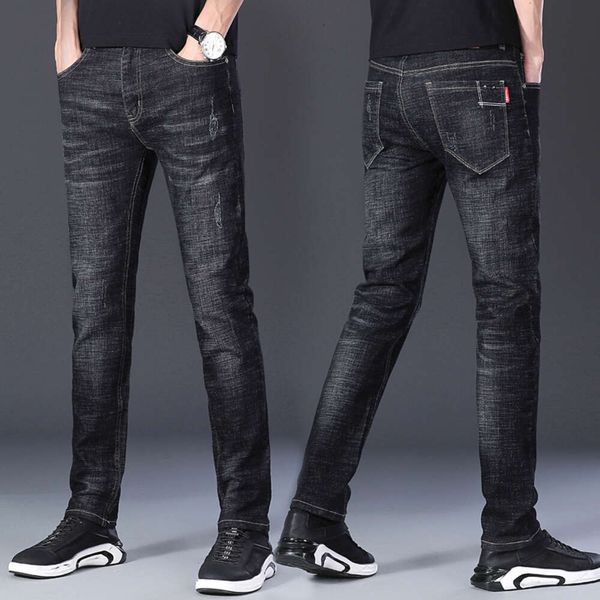 2024 Nuova Stagione Primaverile e Autunnale Jeans da uomo Edizione coreana Slim Fit Piedi elastici Pantaloni dritti di colore solido alla moda per gli uomini