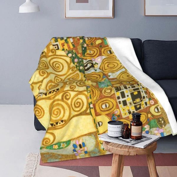 Cobertores Gustav Klimt flanela lance cobertor árvore da vida freyas arte para sofá ao ar livre tapete de cama leve