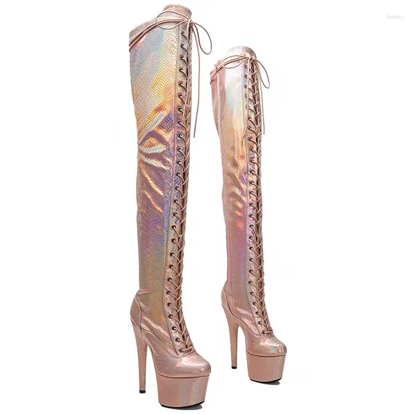 Tanzschuhe Leecabe Shinny Gold PU 17CM/7 Zoll Pole Dance High Heel Plateaustiefel