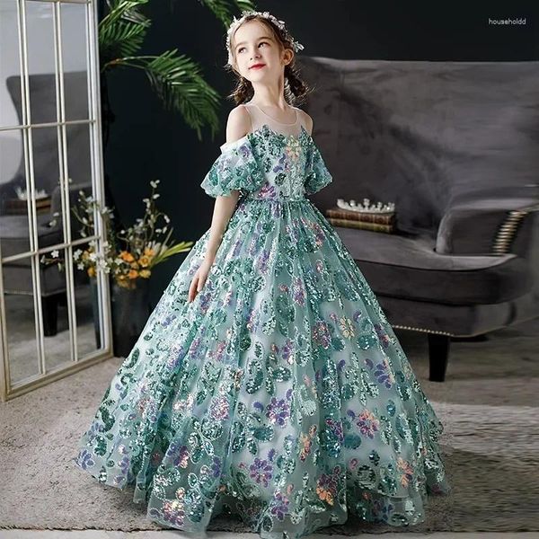 Menina vestidos meninas vestido princesa grande criança apresentador crianças puff saia passarela piano desempenho flor