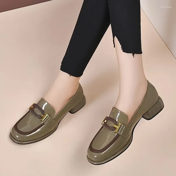 Kleidschuhe Damen Sommerschuhe Formal für Frauen 2024 Normales Leder Lässige Slipper Blockabsatz Niedrige elegante klobige Absätze