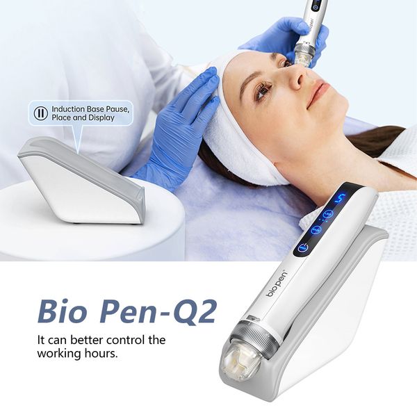 Mais novo 4 em 1 derma caneta q2 bio caneta ems eletroporação face lifting rejuvenescimento da pele tela sensível ao toque vermelho azul luz ferramentas de recrescimento do cabelo