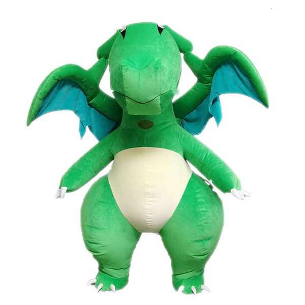 Trajes da mascote 2.6m adulto iatable dinossauro verde traje personagem dos desenhos animados terno de corpo inteiro andando dragão mascote explodir roupa festa