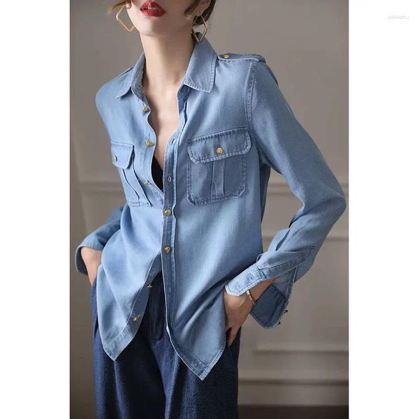 Camicette da donna Vendita all'ingrosso camicia di jeans da donna a maniche lunghe camicetta di jeans camicetta da donna