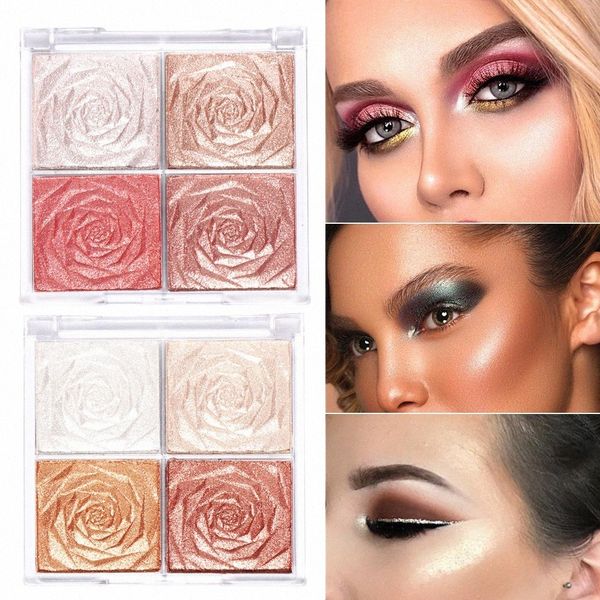 4 Farben Rose Diamd Highlighter Pulver Palette Glitter Gesicht Ctour Makeup Shimmer Illuminate Brighten High Light Cosmetic l43z #