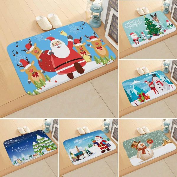 Tapetes Feliz Natal Tapete Tapete Capacho Bonito Dos Desenhos Animados Papai Noel Elk Boneco de Neve Decoração Não-Slip Flanela