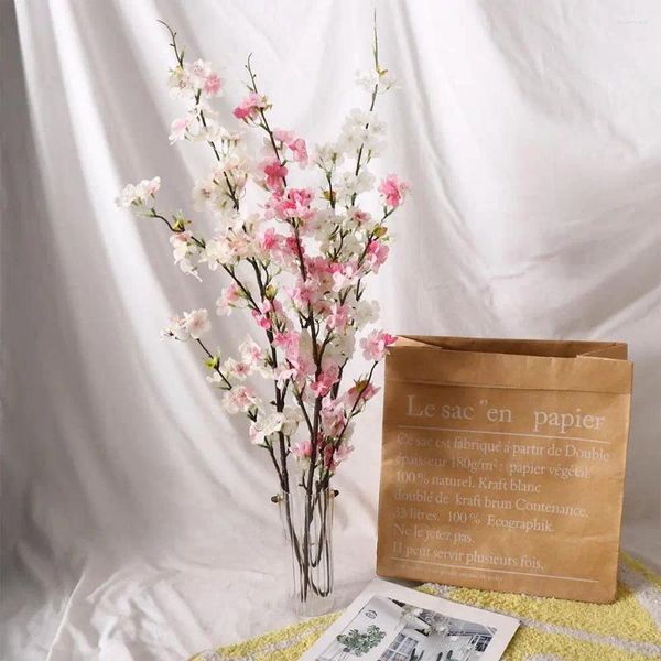 Flores decorativas ramos de flor de cerejeira de 4 pontas simulados flores falsas decorações de casamento de seda flores falsas
