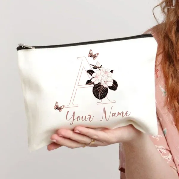 Borse portaoggetti Borsa da donna in tela di lusso personalizzata Borsa da regalo di nozze Borsa per cosmetici Borsa da toilette da viaggio Nome da damigella d'onore Borsa da donna alla moda per il trucco