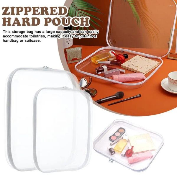 Aufbewahrungstaschen Transparente wasserdichte Reißverschlusstasche Tasche Hartplastikkoffer für Reisetoilettenartikel und Make-up-Organizer-Box W2J2