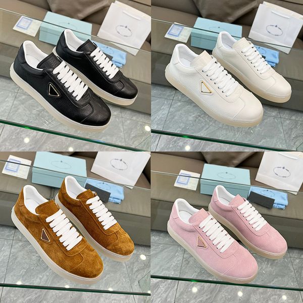 Designer sapatos homens mocassins mulheres tênis triângulo logotipo sapatos de camurça de couro tênis branco preto cinza casal formadores com caixa 35-45