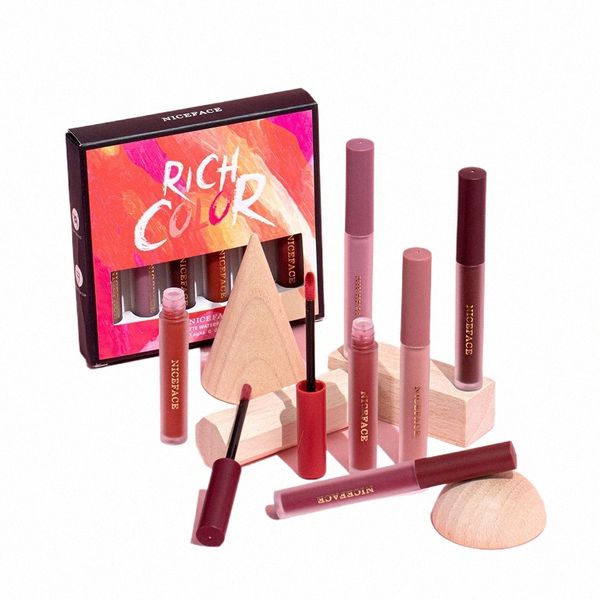 Niceface 6 teile / satz Flüssiger Lippenstift Wasserdicht LG Anhaltende Kosmetik Sexy Matte Lipgloss Nackte Lippentönung Fleck Make-Up Kits Lipgloss Z0VV #