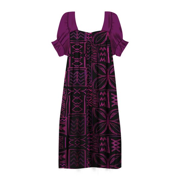Großhandel Custom Micronesia Mumu Kleid Square Neck Midi Tapa Muster Print Pacific Island Design Damen Kleider