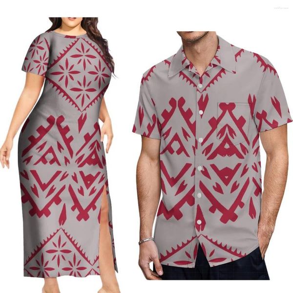 Partykleider Unterstützen Sie Ihr Design Damenkleid Hawaii Polynesian Hochwertige Gabelscheide Kurzarm mit Herrenhemd Paaranzug