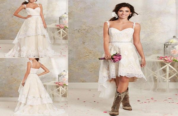 Gonna rimovibile in pizzo A Line Abiti da sposa Senza spalline Applique High Low Country Summer Beach Abiti da sposa da sposa BA18555971487