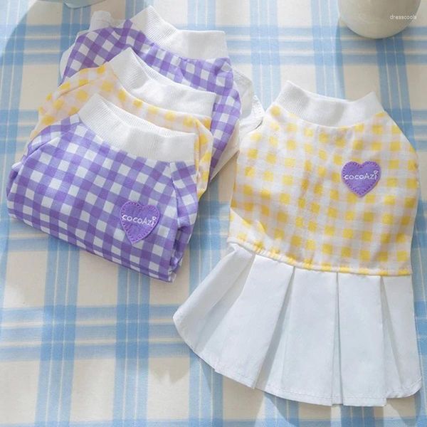 Vestuário para cães roxo xadrez colete primavera animal de estimação casal desgaste teddy roupas de duas pernas vestido de verão roupas de cachorrinho XS-XL