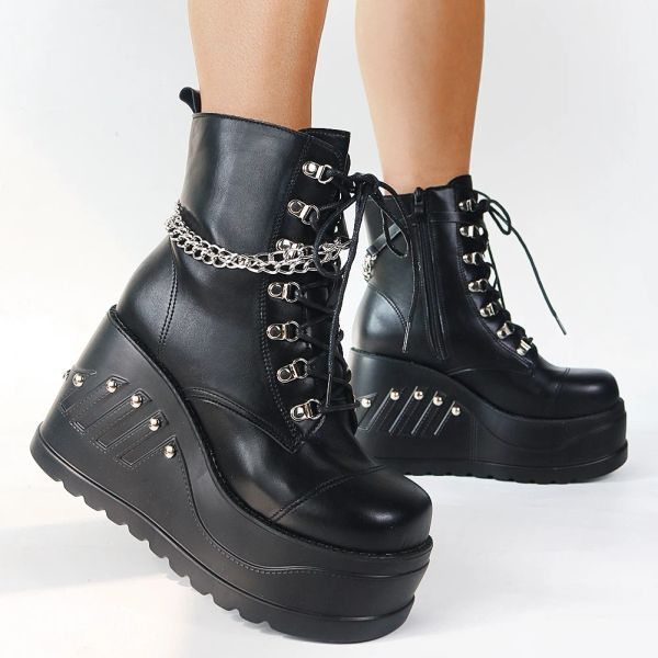 Stivali design del marchio stile gotico ins vendita calda stivali da donna scarpe autunno punk punk nere heels piattaforma cunei stivali femminile