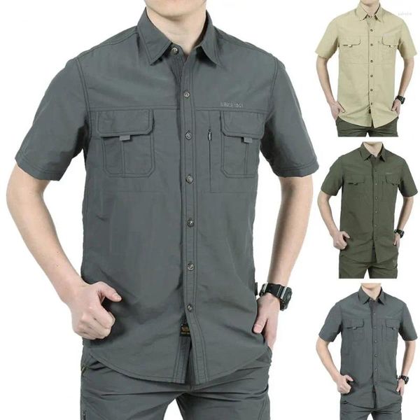 Camisas casuais masculinas Grande camisa masculina manga curta absorção de suor proteção solar secagem rápida ao ar livre anti-riscos